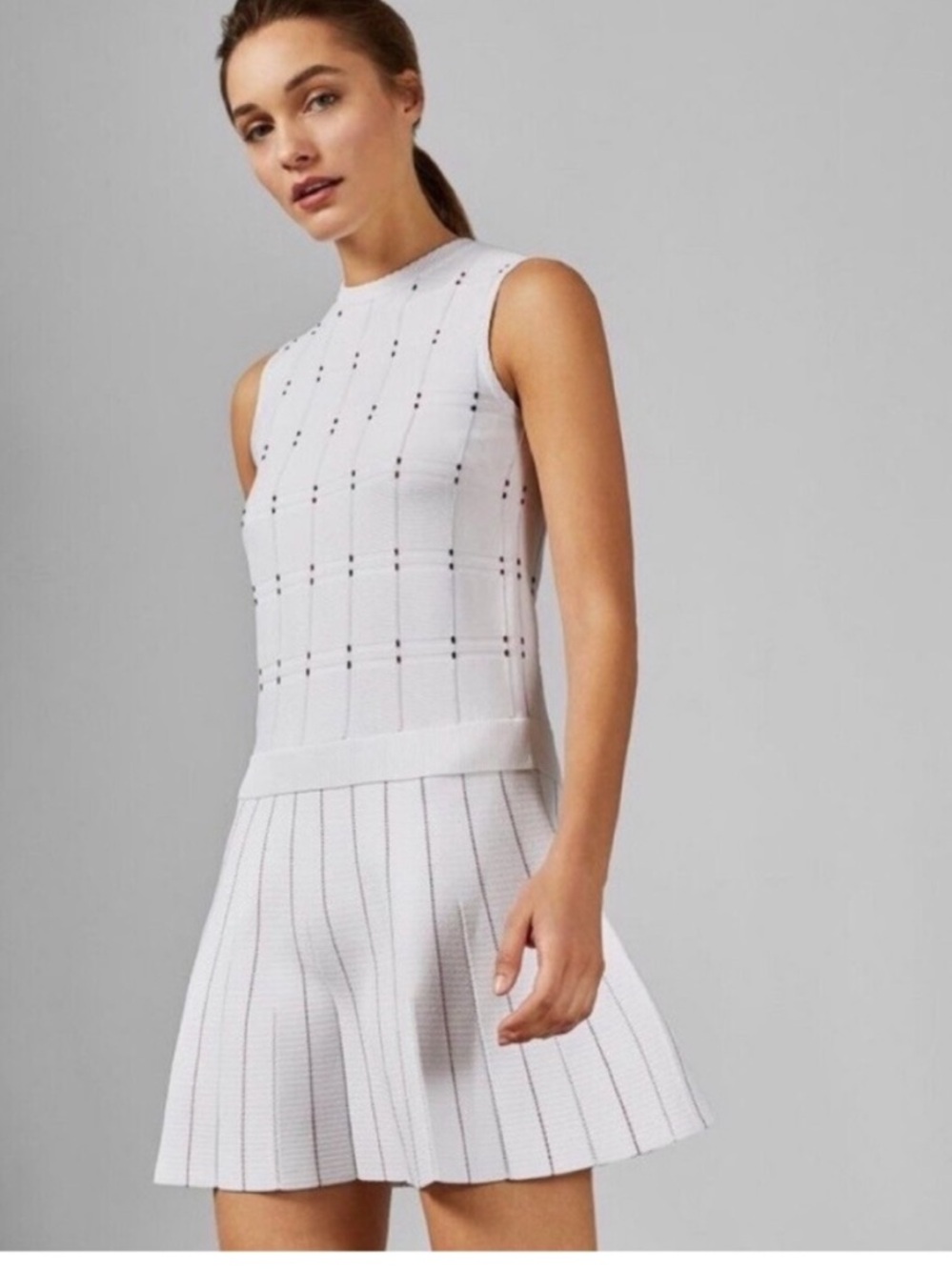 Ted Baker Lornia Stitch-Detail Dress Size 0 Feminine Chic Party in Ivory NEW